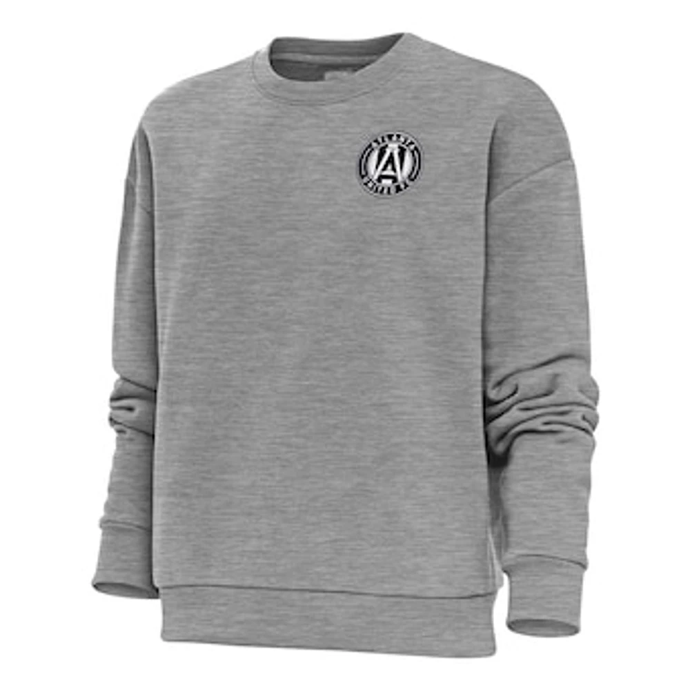 Women's Antigua Heather Gray Atlanta United FC Brushed Metallic Logo Victory Crewneck Pullover Sweatshirt