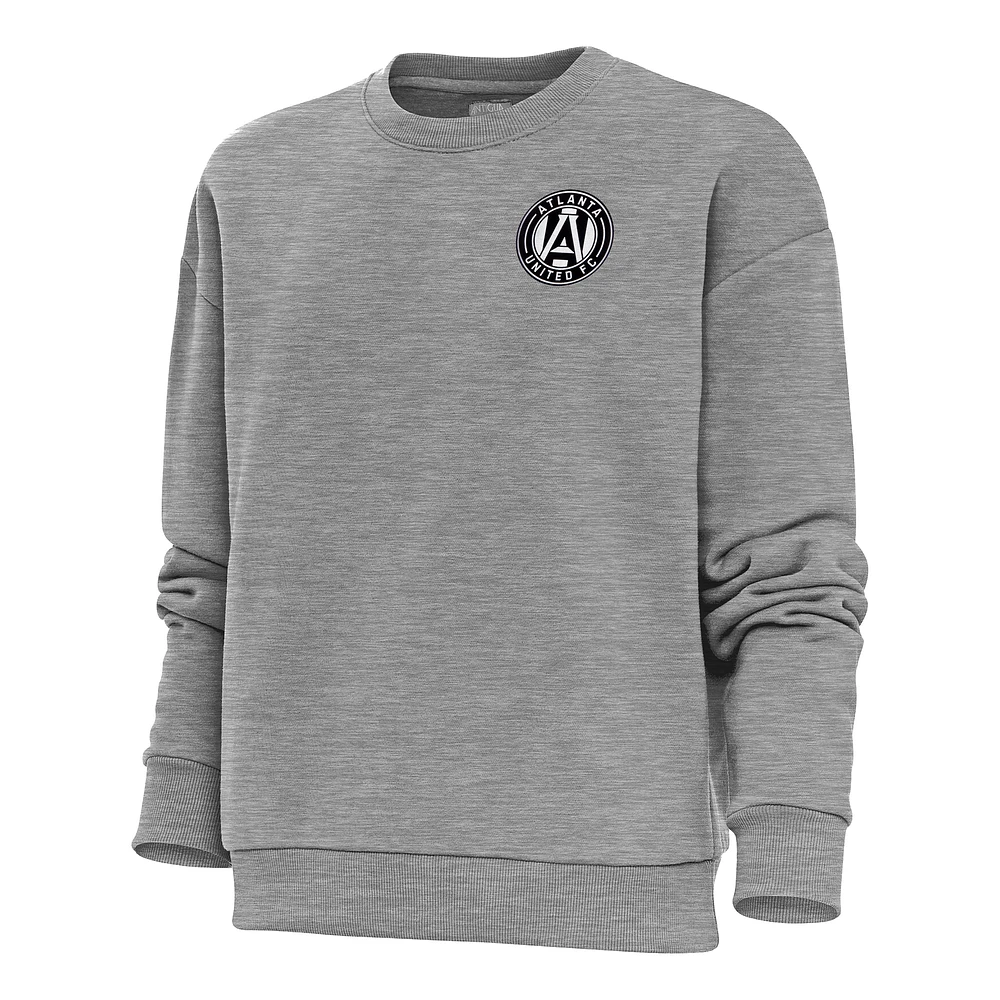 Women's Antigua Heather Gray Atlanta United FC Brushed Metallic Logo Victory Crewneck Pullover Sweatshirt