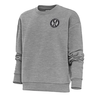 Women's Antigua Heather Gray Atlanta United FC Brushed Metallic Logo Victory Crewneck Pullover Sweatshirt