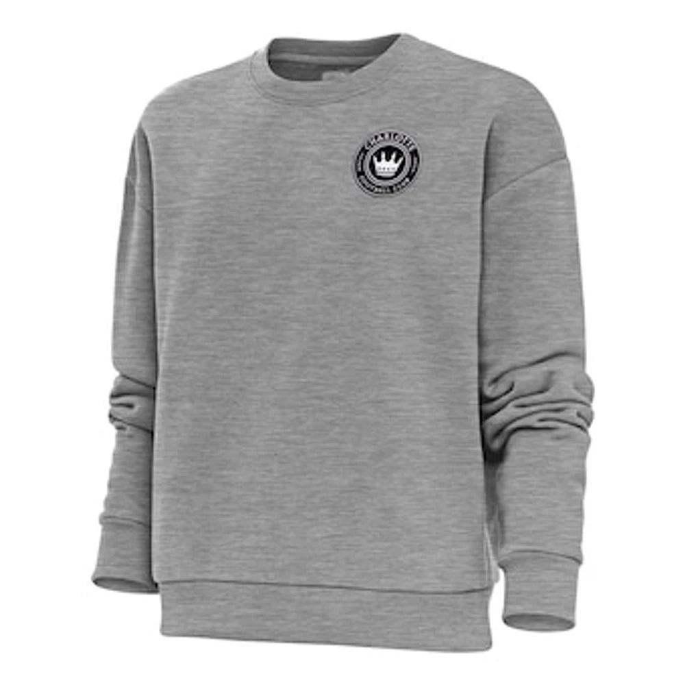Women's Antigua Heather Gray Charlotte FC Brushed Metallic Logo Victory Crewneck Pullover Sweatshirt