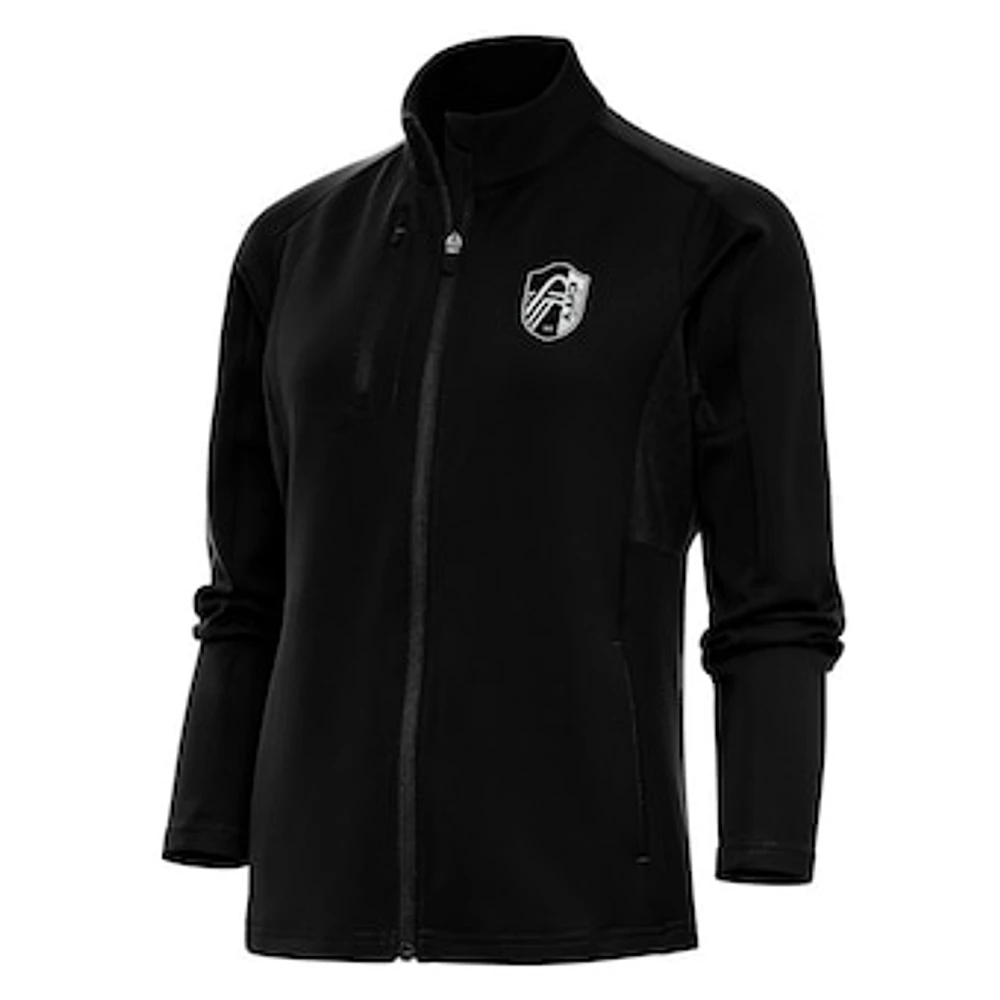 Women's Antigua Black St. Louis City SC Brushed Metallic Logo Generation Full-Zip Jacket