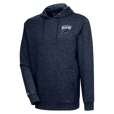 Men's Antigua Heather Navy Howard Bison Action Pullover Hoodie