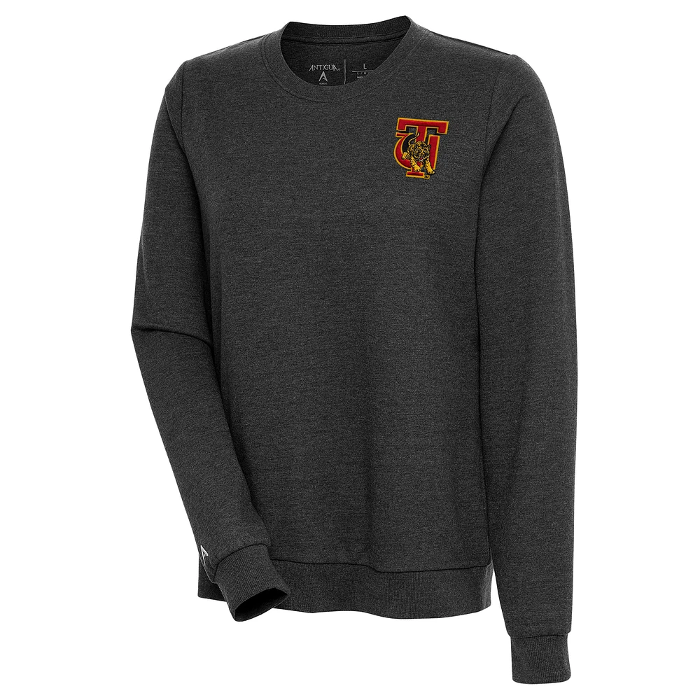 Women's Antigua Heather Black Tuskegee Golden Tigers Action Crewneck Pullover Sweatshirt