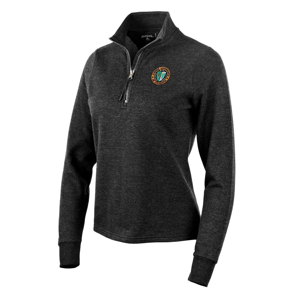 Women's Antigua Heather Black XULA Gold Action Quarter-Zip Pullover Top