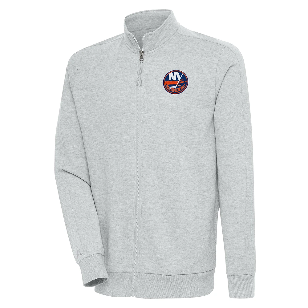 Men's Antigua Heather Gray New York Islanders Action Full-Zip Jacket