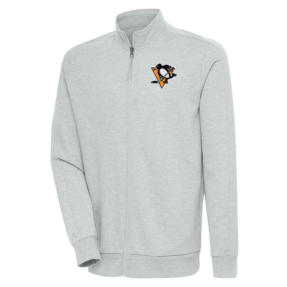 Men's Antigua Heather Gray Pittsburgh Penguins Action Full-Zip Jacket