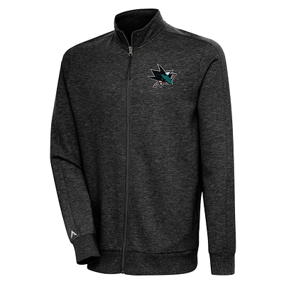 Men's Antigua Heather Black San Jose Sharks Action Full-Zip Jacket