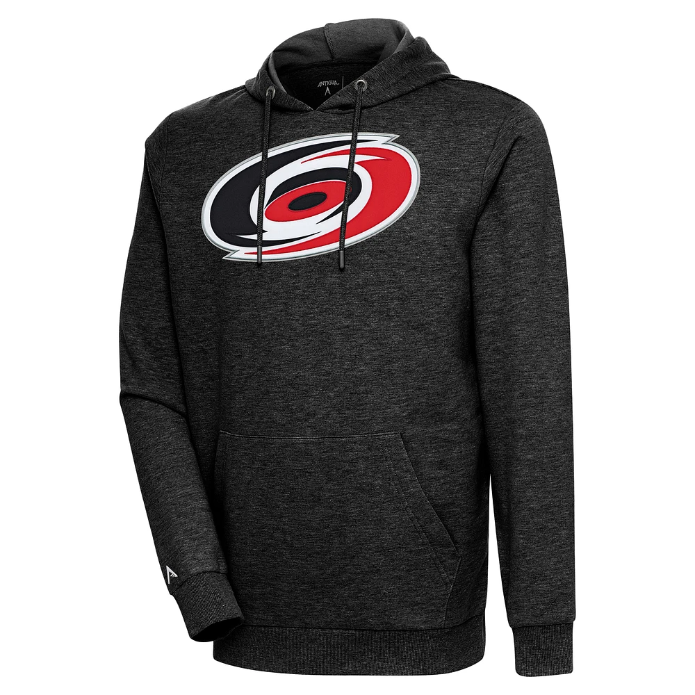 Men's Antigua Heather Black Carolina Hurricanes Logo Action Chenille Pullover Hoodie