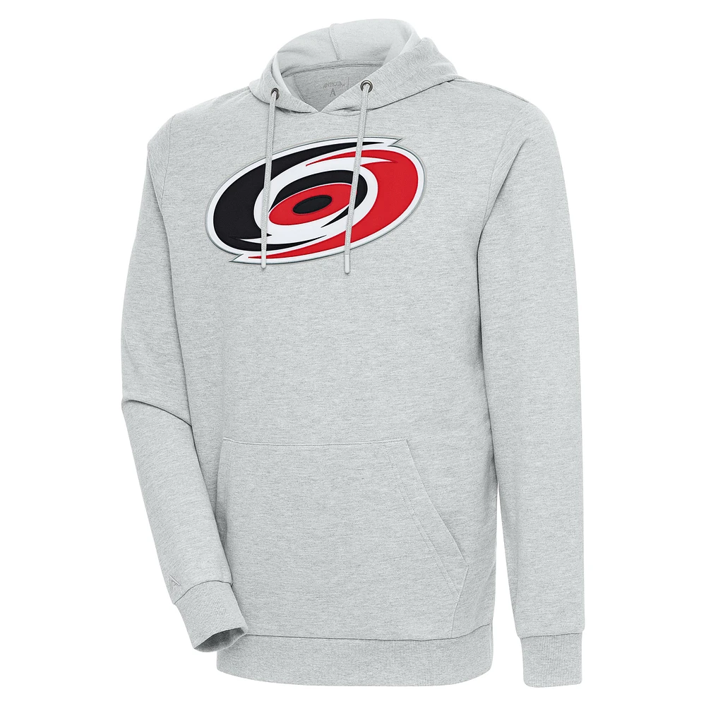 Men's Antigua Heather Gray Carolina Hurricanes Logo Action Chenille Pullover Hoodie