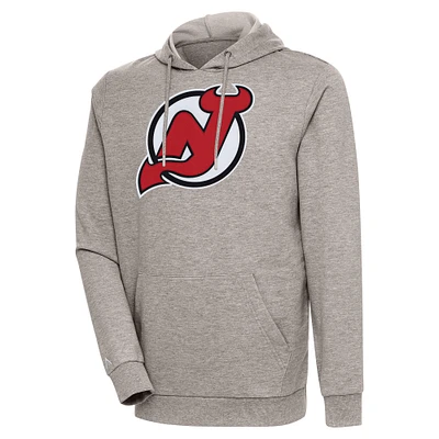 Men's Antigua Oatmeal New Jersey Devils Action Chenille Pullover Hoodie