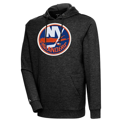 Men's Antigua Heather New York Islanders Logo Action Chenille Pullover Hoodie