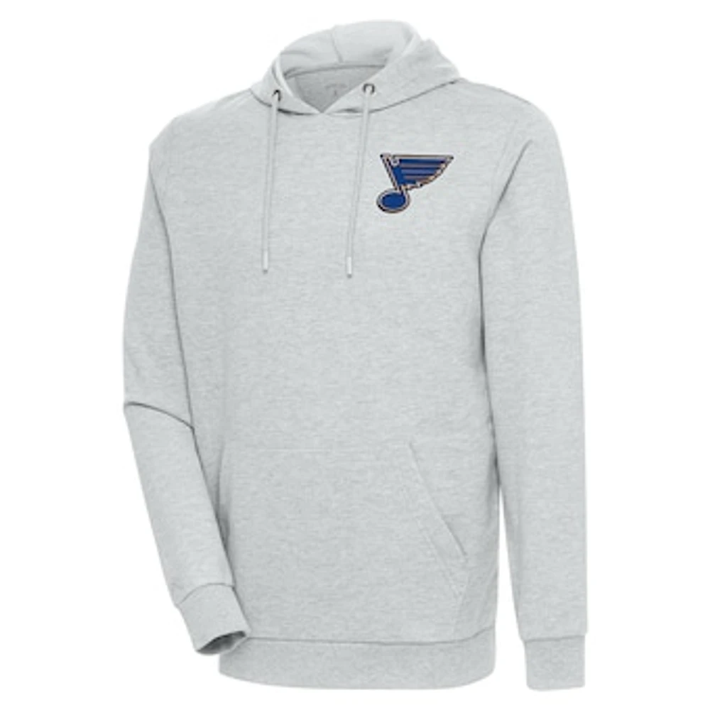 Men's Antigua Heather Gray St. Louis Blues Action Chenille Pullover Hoodie
