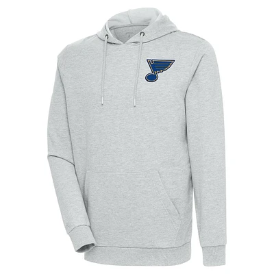 Men's Antigua Heather Gray St. Louis Blues Action Chenille Pullover Hoodie