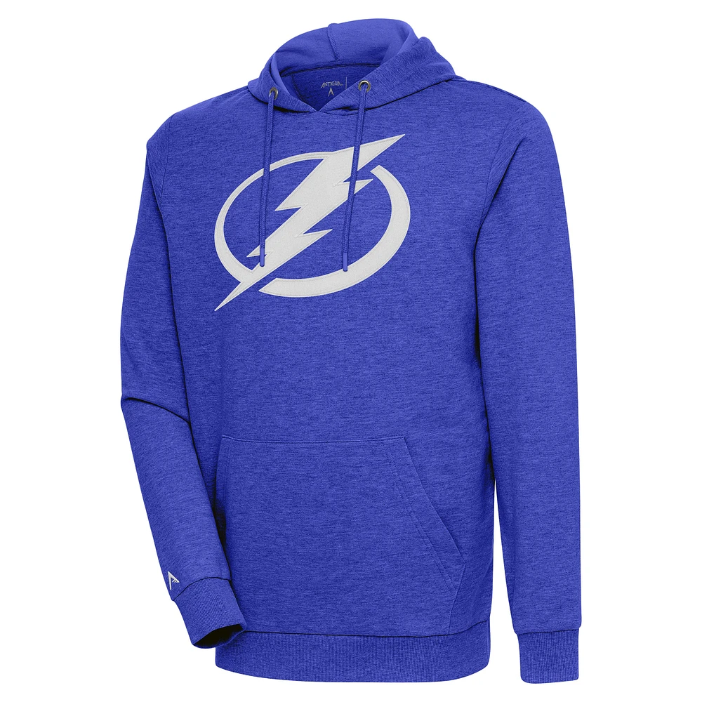 Men's Antigua Heather Royal Tampa Bay Lightning Logo Action Chenille Pullover Hoodie