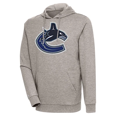 Men's Antigua Oatmeal Vancouver Canucks Logo Action Chenille Pullover Hoodie