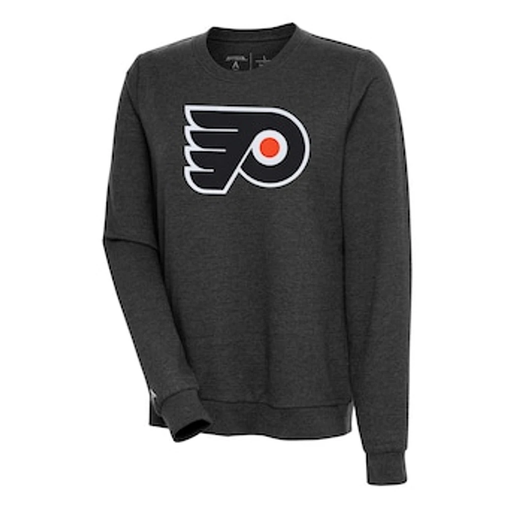 Women's Antigua Heather Black Philadelphia Flyers Action Crewneck Chenille Pullover Sweatshirt