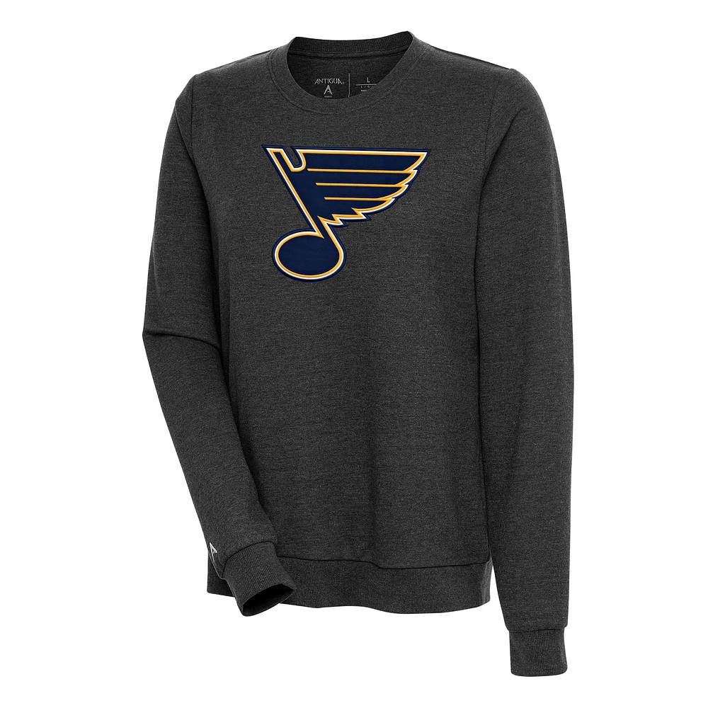 Women's Antigua Heather Black St. Louis Blues Action Crewneck Chenille Pullover Sweatshirt
