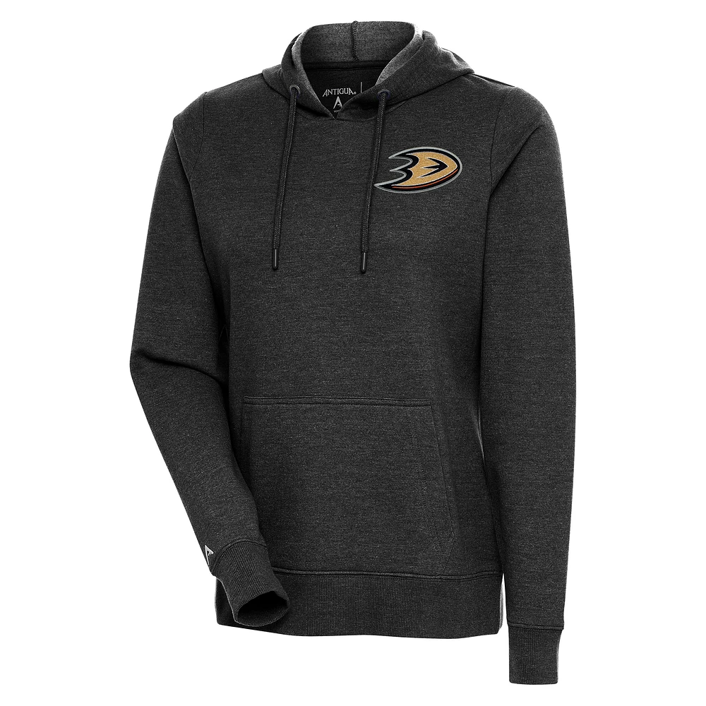 Women's Antigua Heather Black Anaheim Ducks Action Chenille Pullover Hoodie