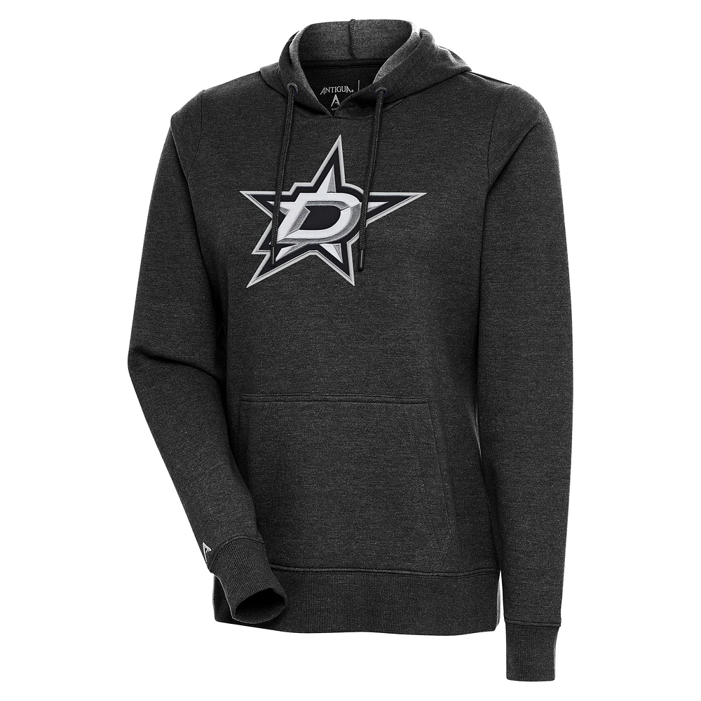 Women's Antigua Heather Black Dallas Stars Logo Action Chenille Pullover Hoodie