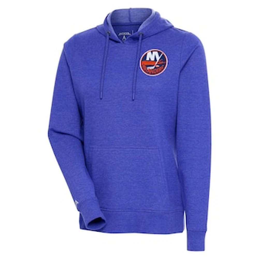 Women's Antigua Heather Royal New York Islanders Action Chenille Pullover Hoodie