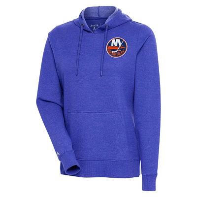Women's Antigua Heather Royal New York Islanders Action Chenille Pullover Hoodie