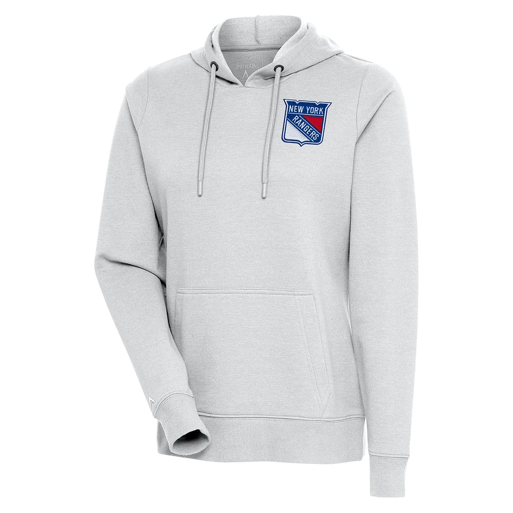 Women's Antigua Heather Gray New York Rangers Action Chenille Pullover Hoodie