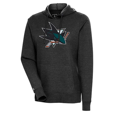 Women's Antigua Heather Black San Jose Sharks Logo Action Chenille Pullover Hoodie