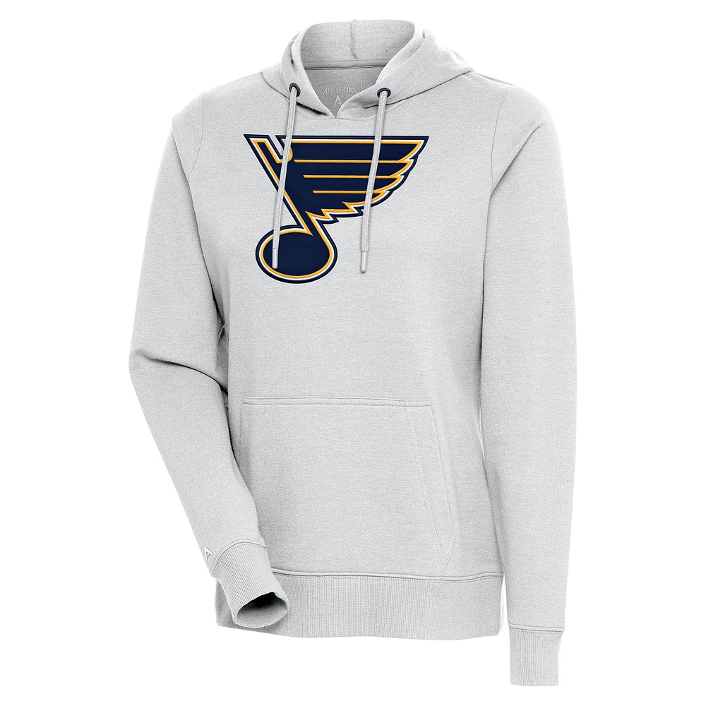 Women's Antigua Heather Gray St. Louis Blues Logo Action Chenille Pullover Hoodie