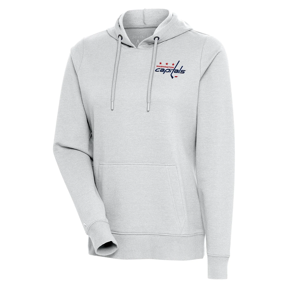 Women's Antigua Heather Gray Washington Capitals Action Chenille Pullover Hoodie