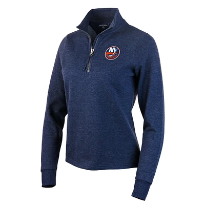 Women's Antigua Heather Navy New York Islanders Action Quarter-Zip Pullover Sweatshirt