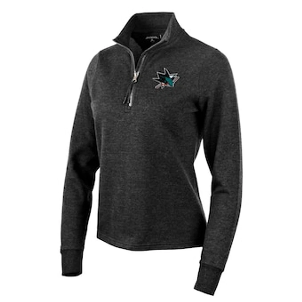 Women's Antigua Heather Black San Jose Sharks Action Quarter-Zip Pullover Sweatshirt