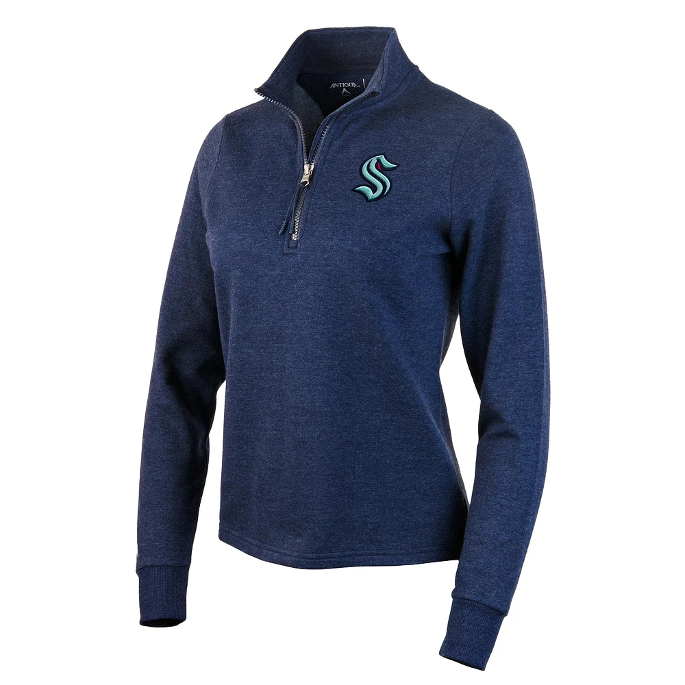Women's Antigua Heather Navy Seattle Kraken Action Quarter-Zip Pullover Sweatshirt