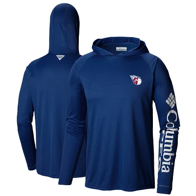 Men's Columbia Navy Cleveland Guardians Terminal Tackle Long Sleeve Hoodie T-Shirt