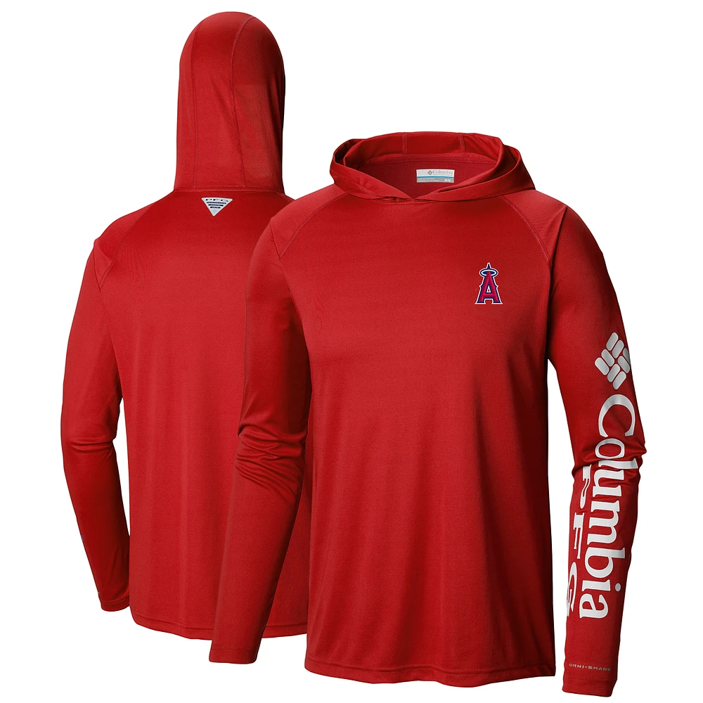 Men's Columbia Red Los Angeles Angels Terminal Tackle Long Sleeve Hoodie T-Shirt
