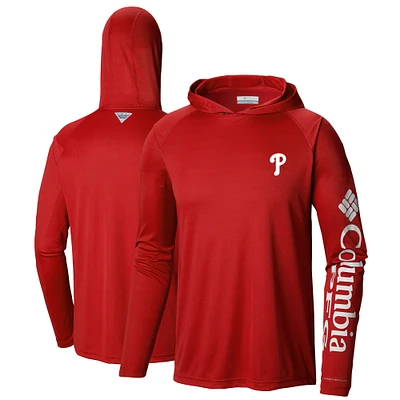 Men's Columbia Red Philadelphia Phillies Terminal Tackle Long Sleeve Hoodie T-Shirt