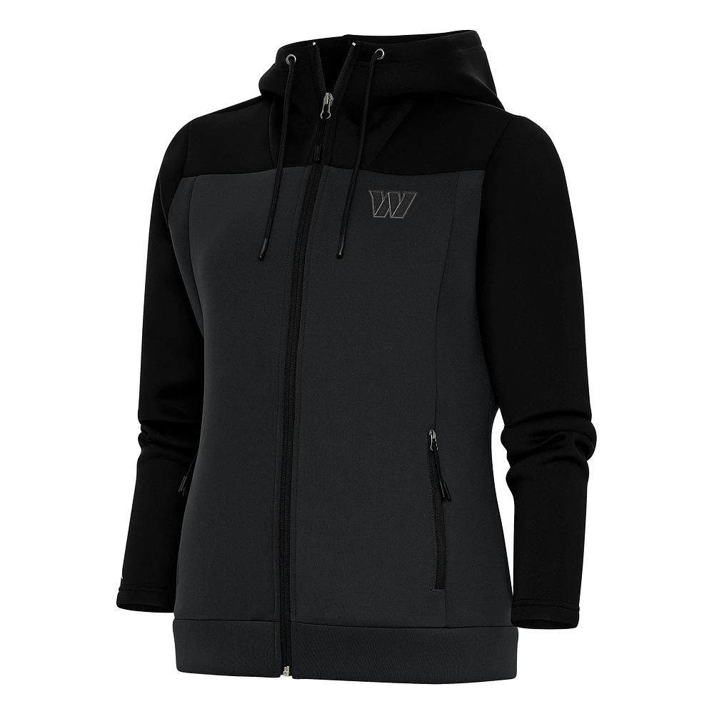 Women's Antigua Black/Charcoal Washington Commanders Tonal Logo Protect Full-Zip Hoodie Jacket