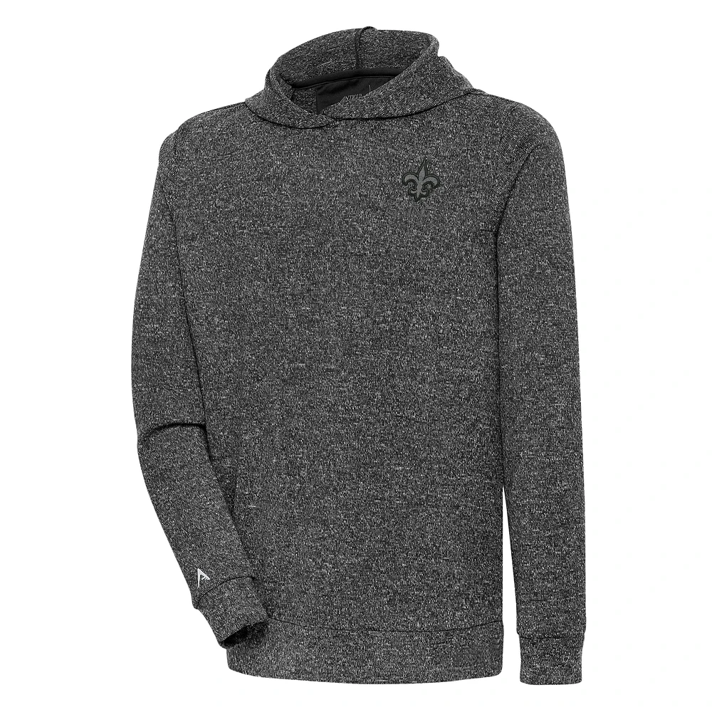 Men's Antigua Heather Black New Orleans Saints Tonal Logo Absolute Pullover Hoodie