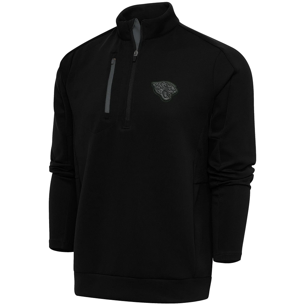 Men's Antigua Black Jacksonville Jaguars Tonal Logo Generation Quarter-Zip Pullover Top