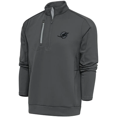 Men's Antigua Charcoal Miami Dolphins Tonal Logo Generation Quarter-Zip Pullover Top