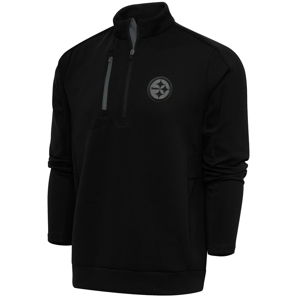 Men's Antigua Black Pittsburgh Steelers Tonal Logo Generation Quarter-Zip Pullover Top