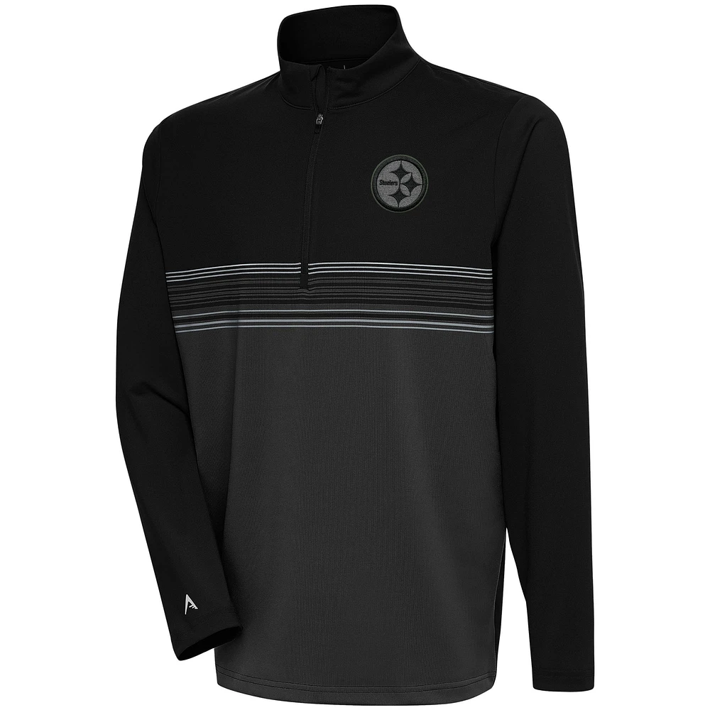 Men's Antigua Black Pittsburgh Steelers Tonal Logo Pace Quarter-Zip Pullover Top