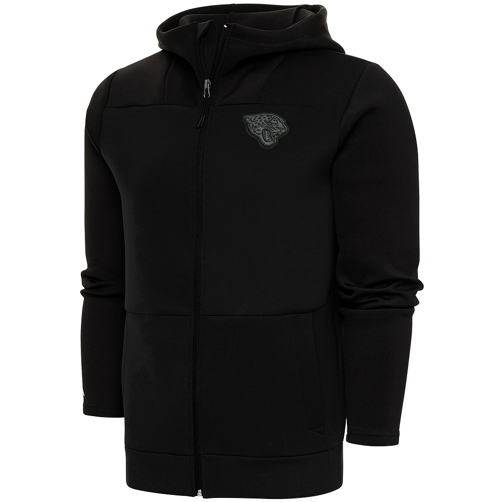 Men's Antigua Black Jacksonville Jaguars Tonal Logo Protect Full-Zip Hoodie