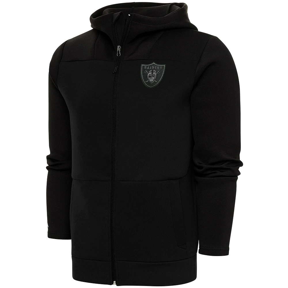 Men's Antigua Black Las Vegas Raiders Tonal Logo Protect Full-Zip Hoodie