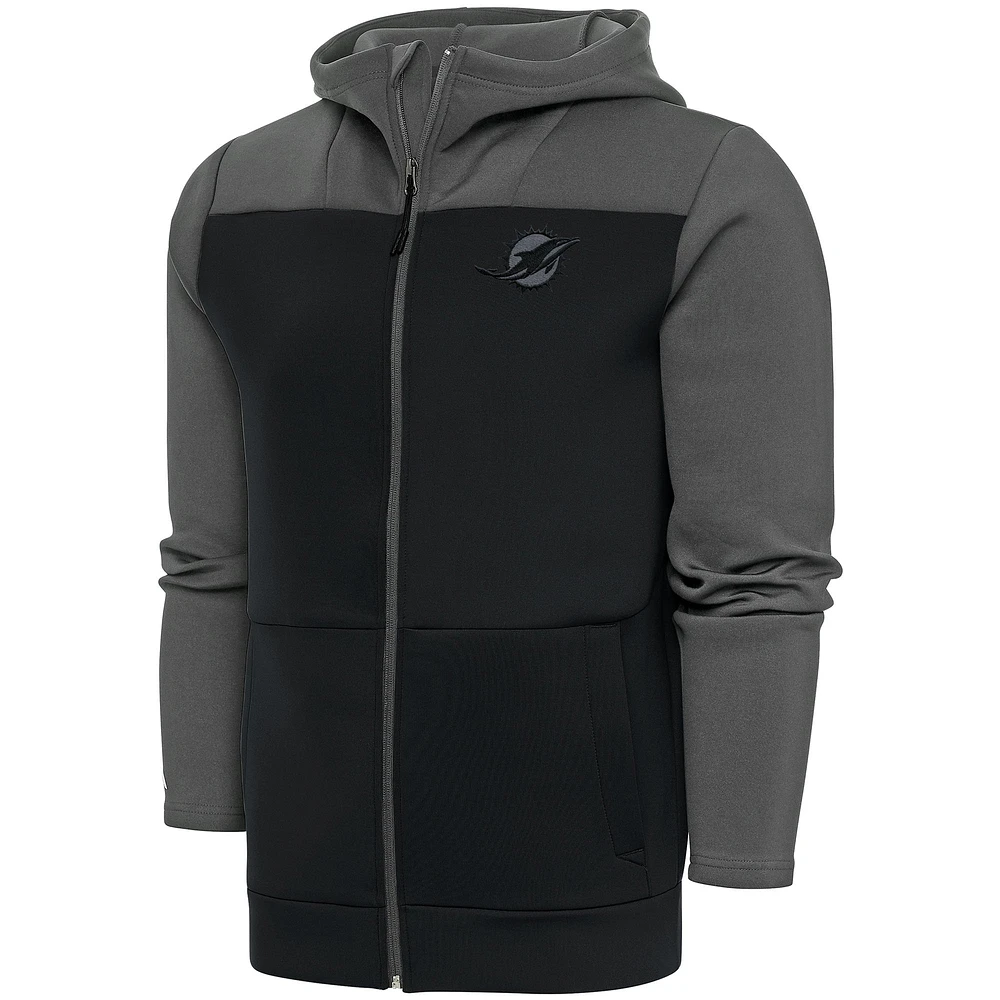 Men's Antigua Steel Miami Dolphins Tonal Logo Protect Full-Zip Hoodie