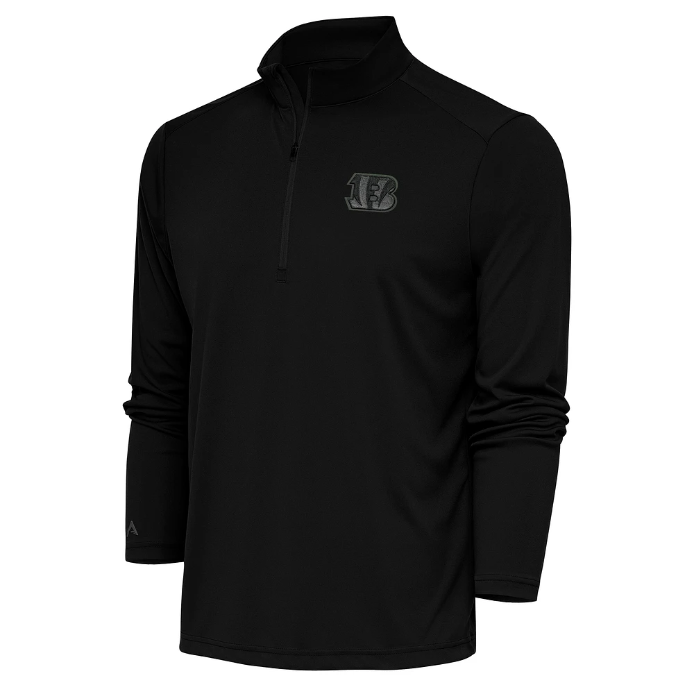 Men's Antigua Black Cincinnati Bengals Tonal Logo Tribute Quarter-Zip Pullover Top
