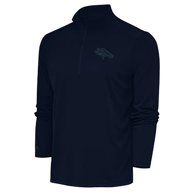 Men's Antigua Navy Denver Broncos Tonal Logo Tribute Quarter-Zip Pullover Top