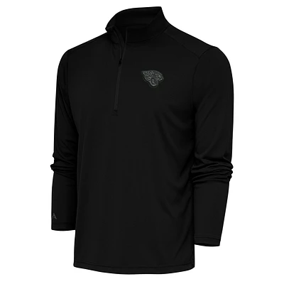 Men's Antigua Black Jacksonville Jaguars Tonal Logo Tribute Quarter-Zip Pullover Top