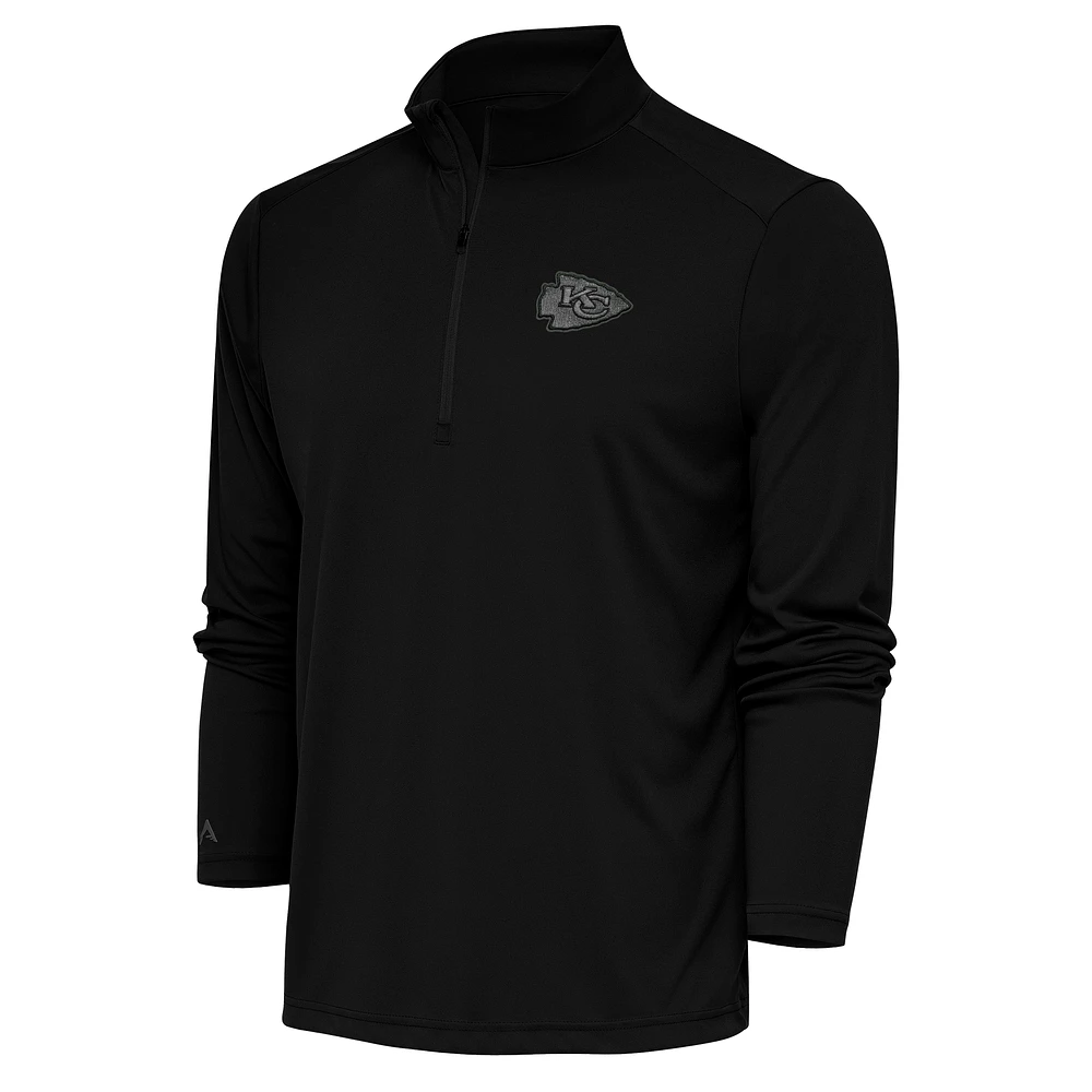 Men's Antigua Black Kansas City Chiefs Tonal Logo Tribute Quarter-Zip Pullover Top
