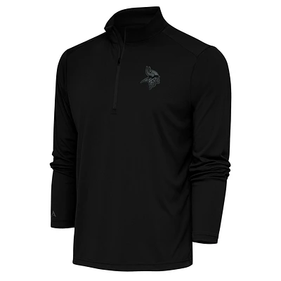 Men's Antigua Black Minnesota Vikings Tonal Logo Tribute Quarter-Zip Pullover Top