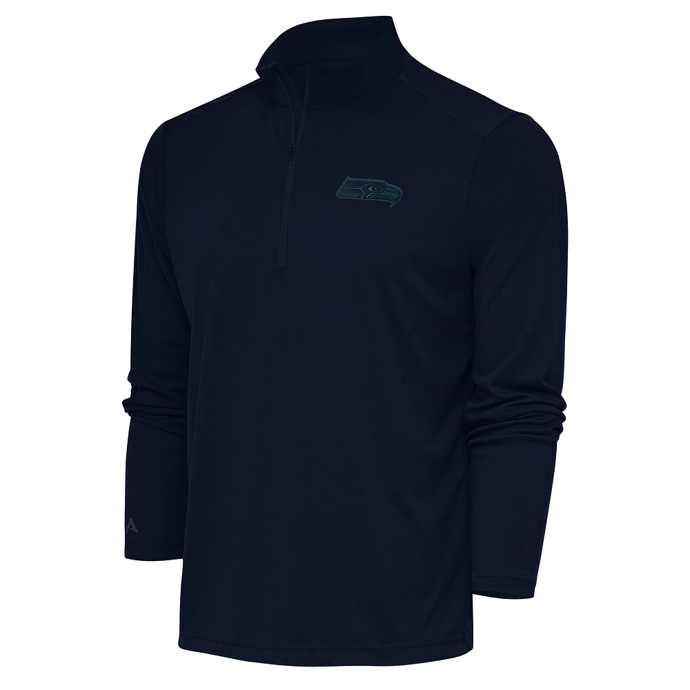 Men's Antigua Navy Seattle Seahawks Tonal Logo Tribute Quarter-Zip Pullover Top
